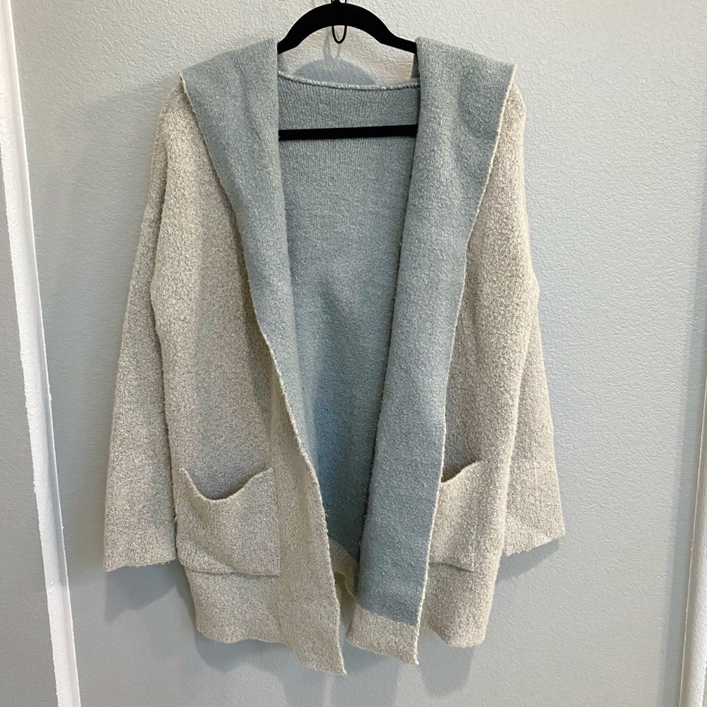 Grey&Blue Poncho Sweater Jacket